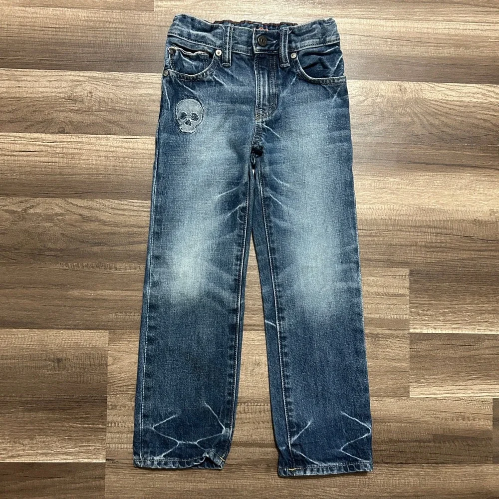 Baby Gap Kids Jeans 4 Years Blue Skull Embroidered Medium Wash Denim Streetwear